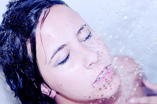 adult, woman, showering, shower, fresh, clean, bath, bathing, close up, wet, face, girl, model, portrait, nature, skin, water